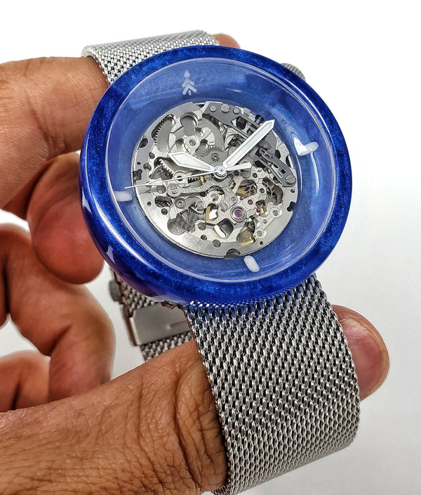 Blue and Silver Resin Watch