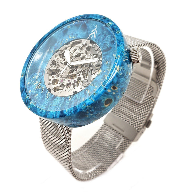 Blue Wood Watch with white hands - Maker Watch Co.®