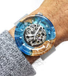 Blue and Brown Mechanical Watch