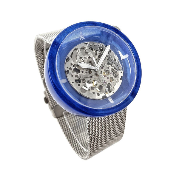 Blue and Silver Automatic Watch
