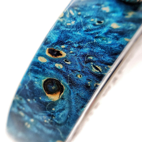 Close up of blue wooden watch case - Maker Watch Co.®
