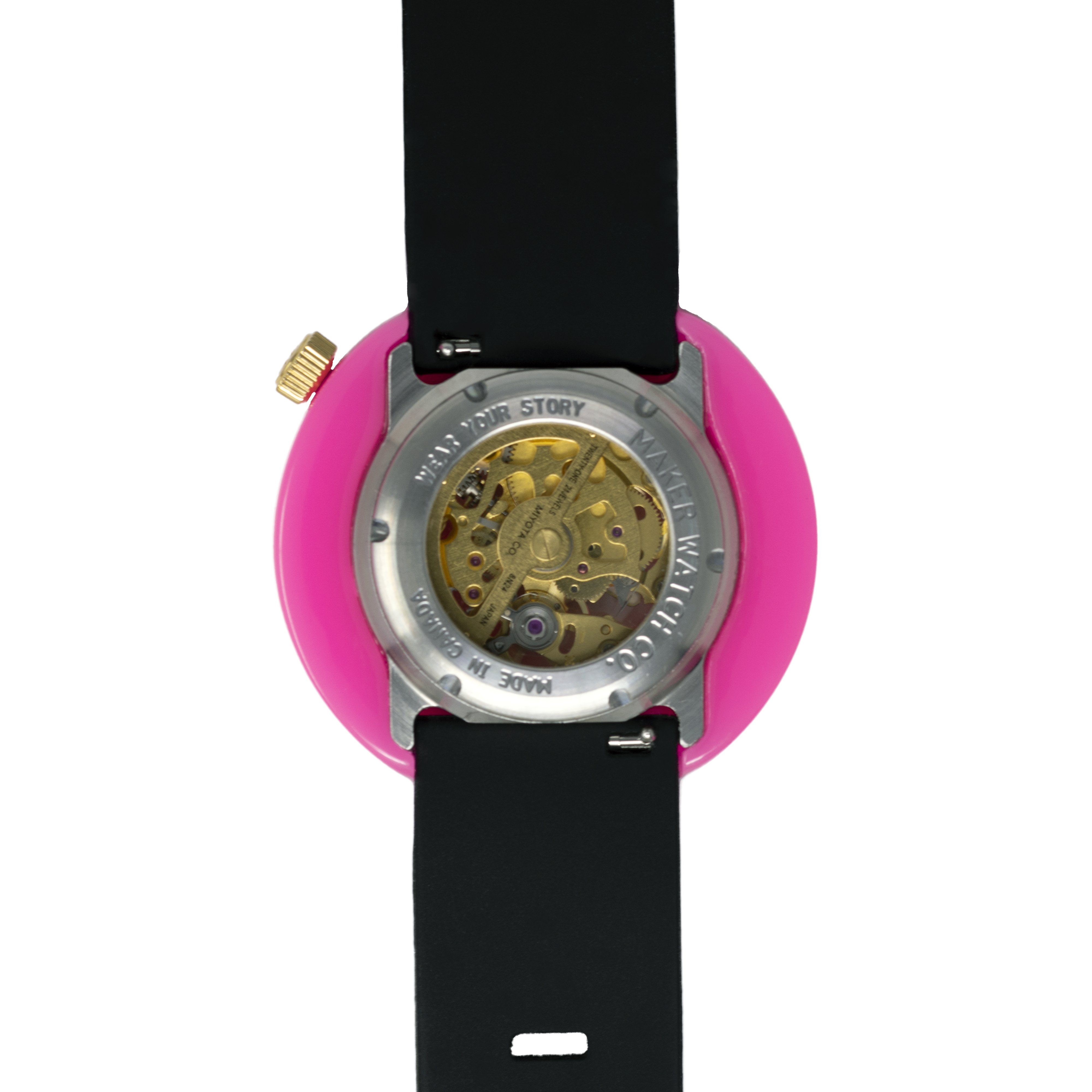 Fluorescent Neon Hot Pink Resin Automatic Watch