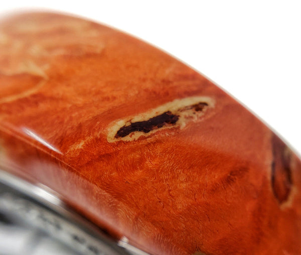 Closeup of orange wood watch case - Maker Watch Co.®