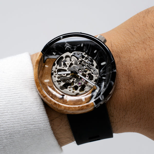 BLACK MARBLE BURL 45MM Flat Case Maker Watch Co.® 