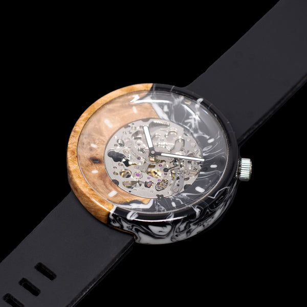 BLACK MARBLE BURL 45MM Flat Case Maker Watch Co.® 