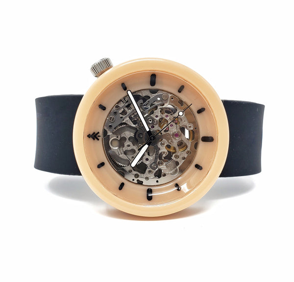 Tan and silver ladies watch