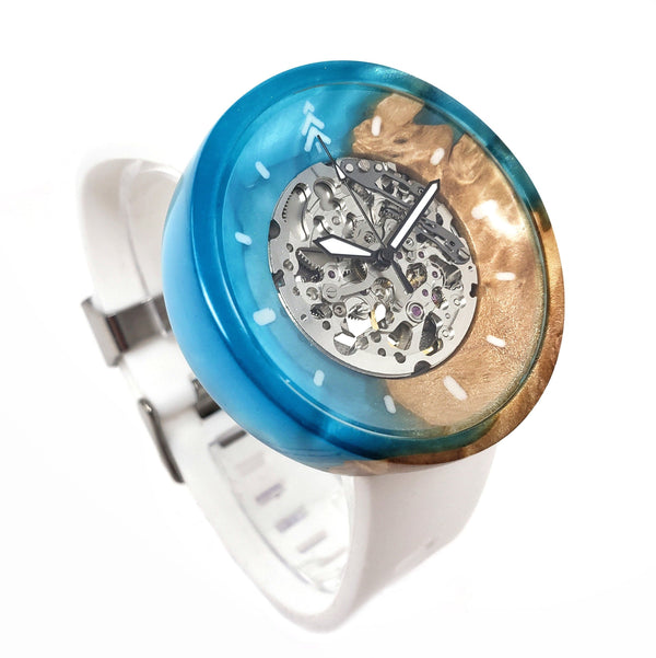 Ocean Blue Resin Art Watch - White Strap - Maker Watch Co
