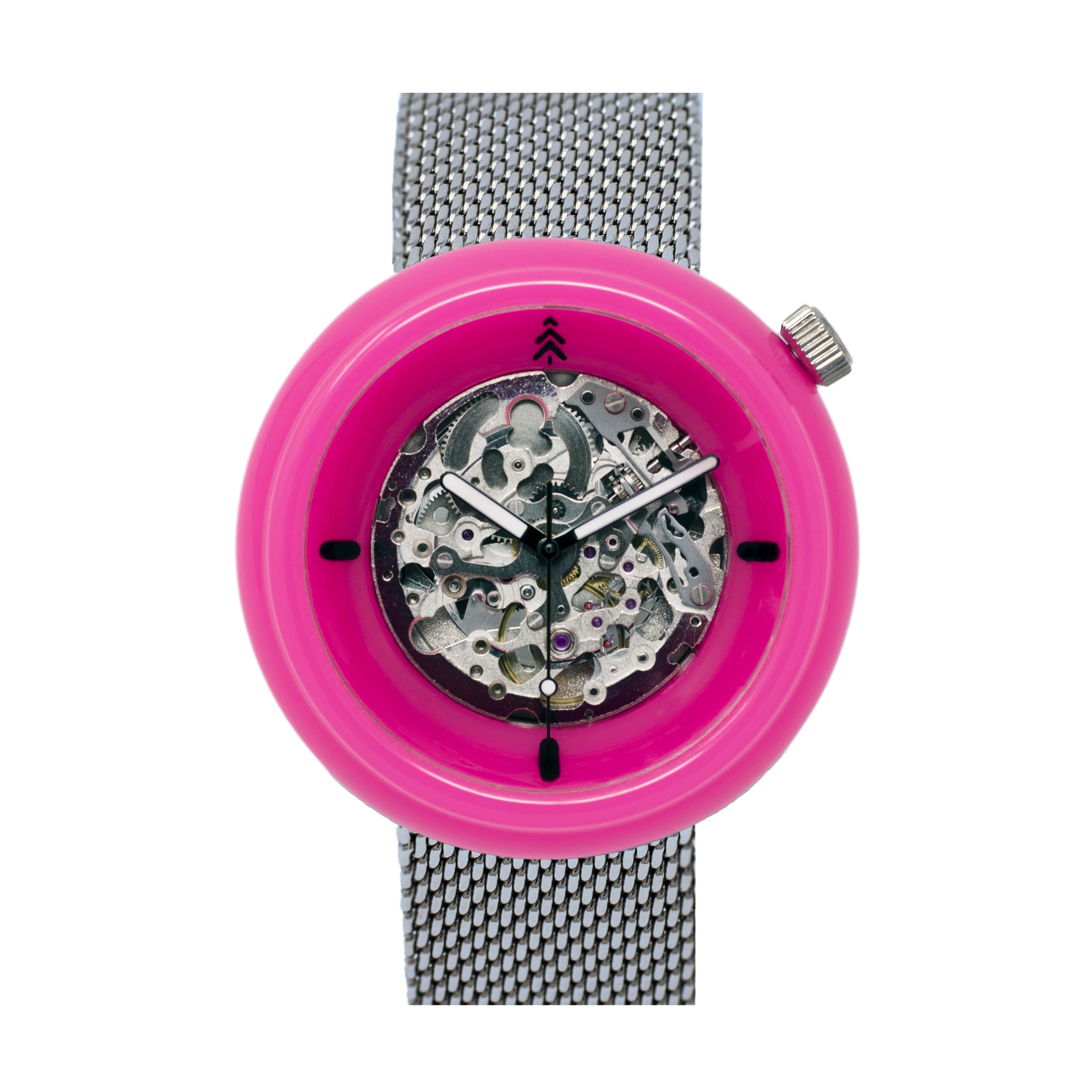 Fluorescent Neon Hot Pink Resin Automatic Watch