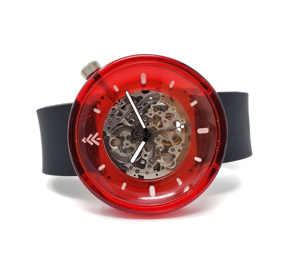 Red silver and black resin watch