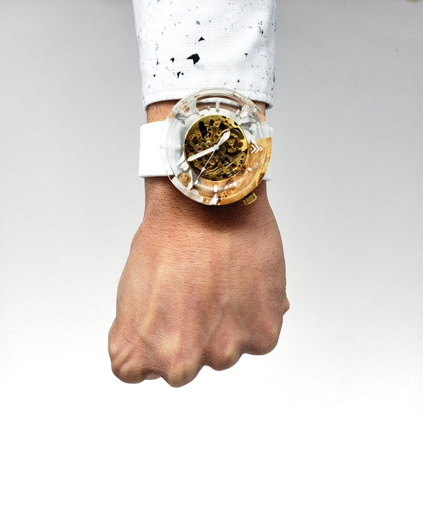 Wood and Resin Watch - White Strap - Maker Watch Co. X Pourcasso