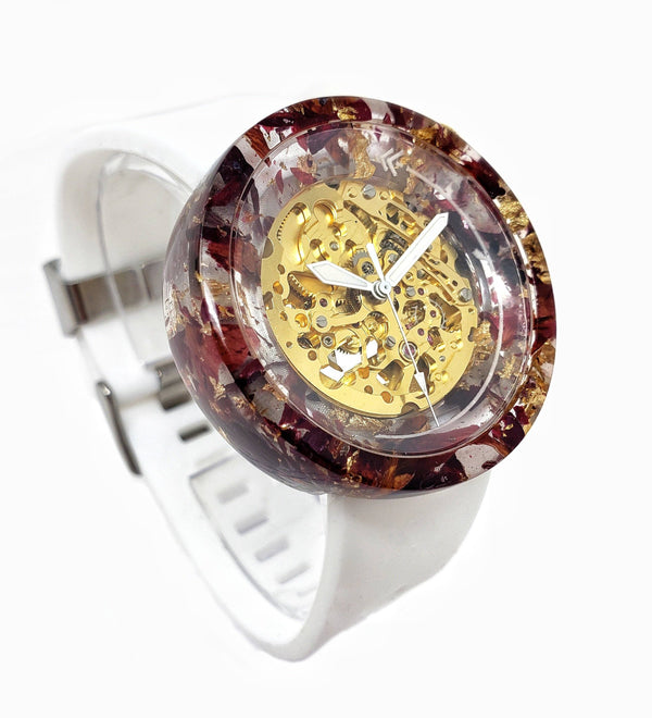Red Rose Petal Watch - White Strap - Maker Watch Co.