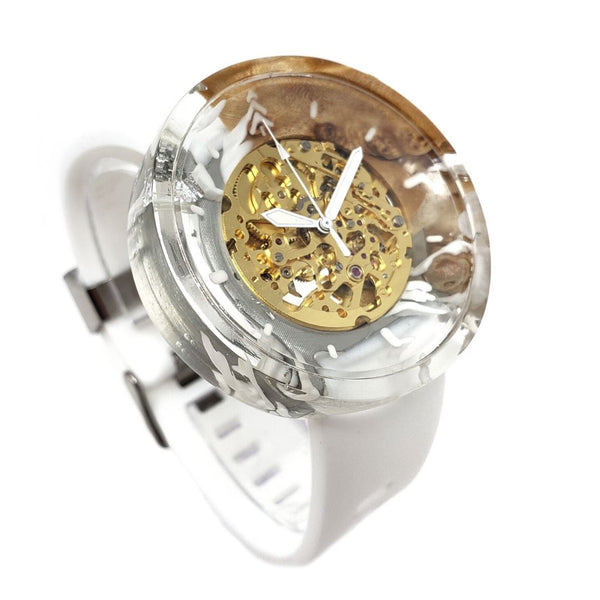 Wood and Resin Watch - White Strap - Maker Watch Co. X Pourcasso