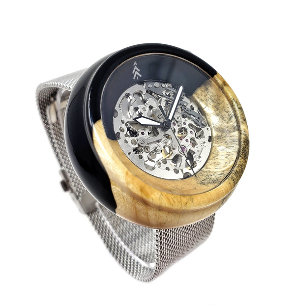 Box Elder Burl Watch - Black Resin - Maker Watch Co.®