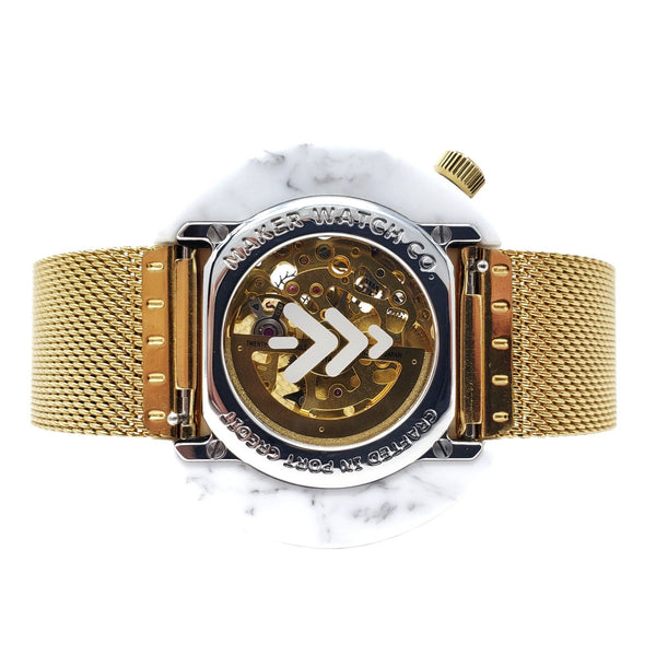 White Marble Resin Watch - Back Glass Exhibition Window - Maker Watch Co.®