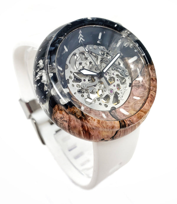 Wood and Resin Watch - White Strap - Maker Watch Co.