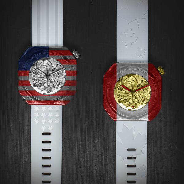 Canada and USA Flag Wood Watch